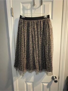 A New Day Leopard Print Tulle Mesh Midi Skirt